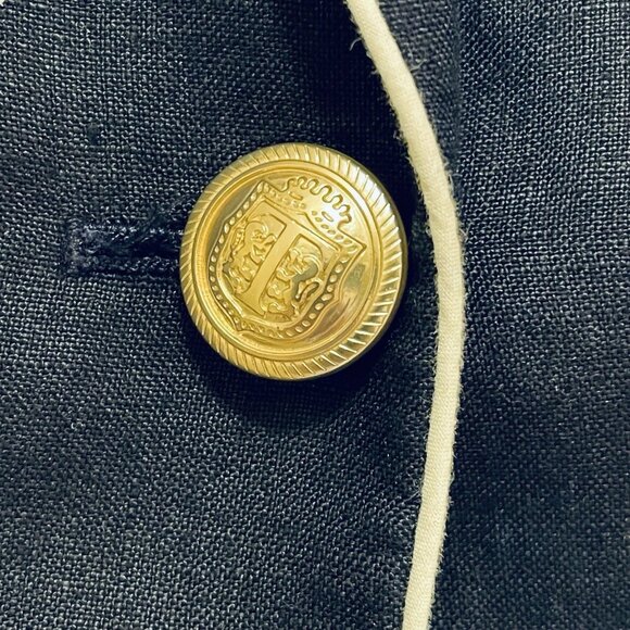 TALBOTS Navy Blue Piped 100% Linen Long Sleeve Jacket Sz 14 - Picture 10 of 11